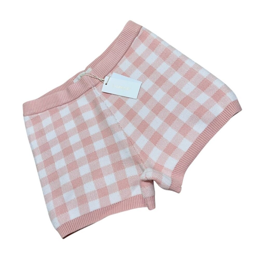 L*Space Size M Francie Short Pink White Gingham Knit Ribbed High Rise NEW NWT - Picture 2 of 13